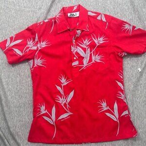 Hilo Hattie Shirt Mens medium Hawaiian red floral maui plantation